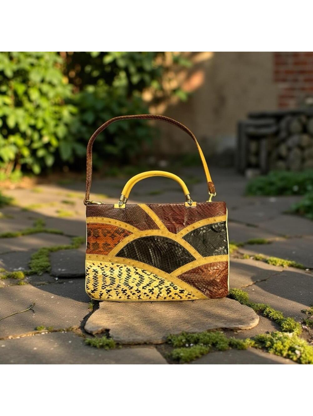 Vintage patchwork snakeskin and eel leather handbag